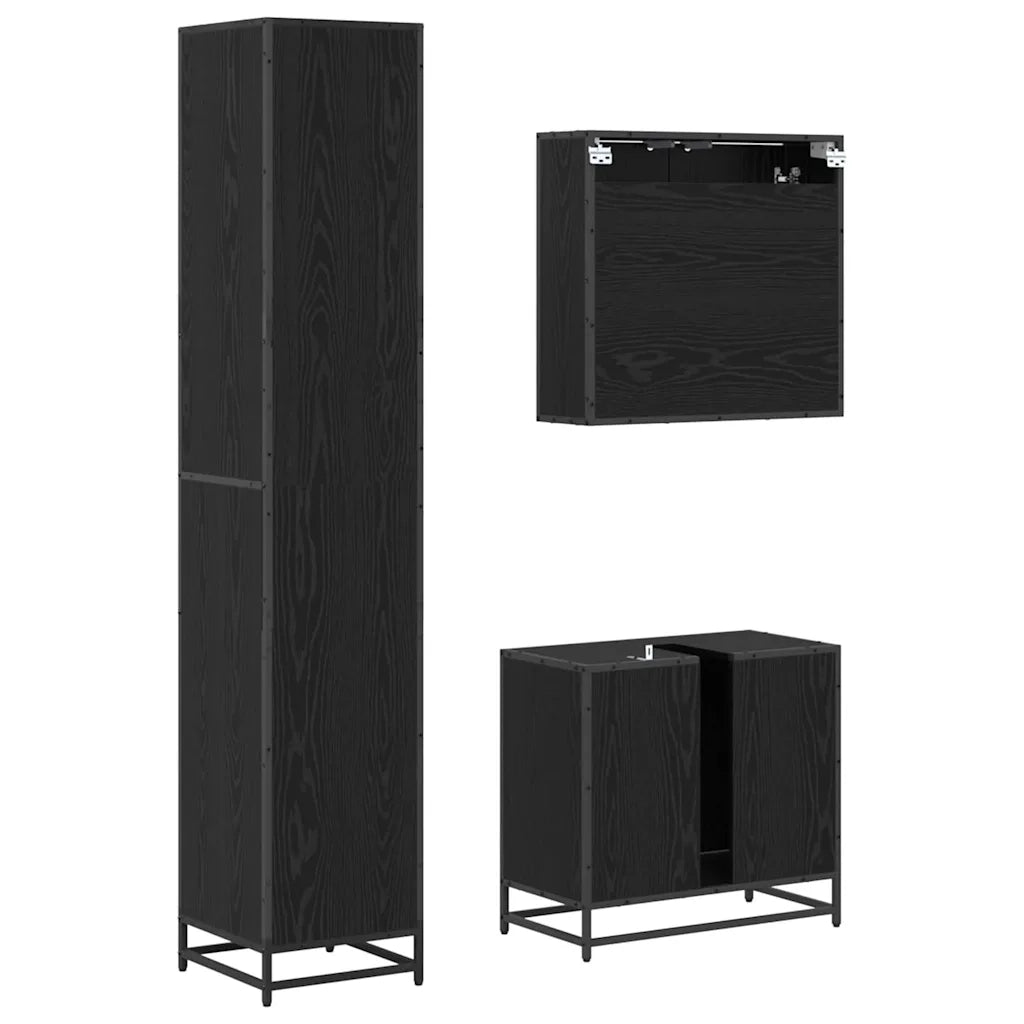 Set di mobili per il bagno 3 pcs Rovere Nero Legno multistrato 3402535