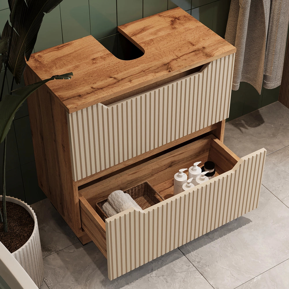 Vicco Mobile sottolavabo per bagno Rovere/cashmere a righe 59.8 x 62.5 cm con 2 cassetti