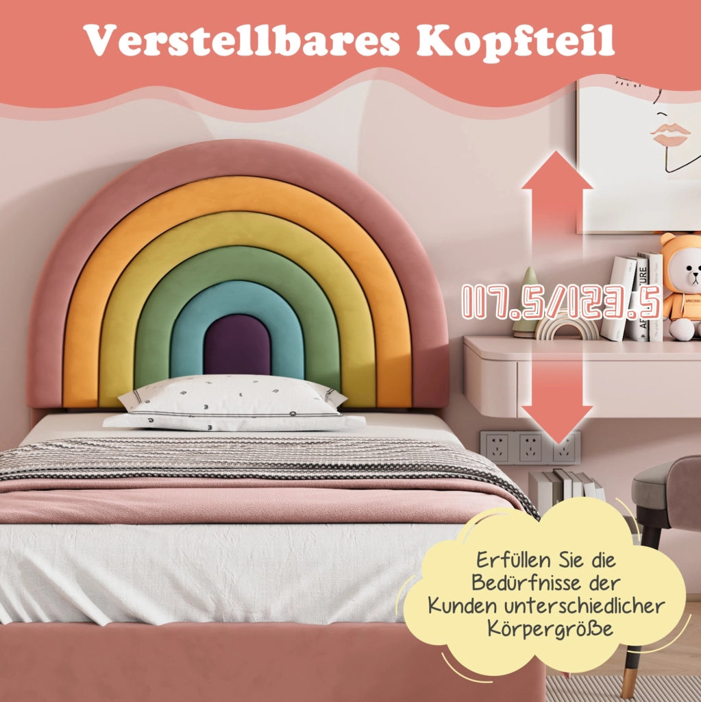 Letto imbottito rosa 90 x 200 cm in velluto con testiera regolabile