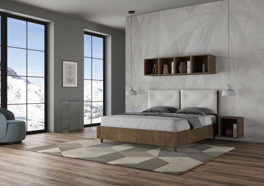 Letto matrimoniale senza rete 160x200 bianco frassino cuscini similpelle tortora Egos Appia