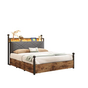 Letto Matrimoniale 140 x 190 cm; Contenitore; USB; Type-C e LED Regolabile - Nero