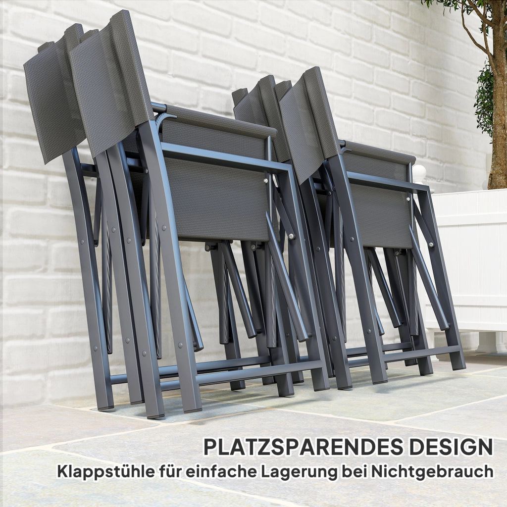 Tavolo da pranzo allungabile con 4 sedie pieghevoli ¨C zephmum ¨C Grigio, Metallo, Vetro, 90x200