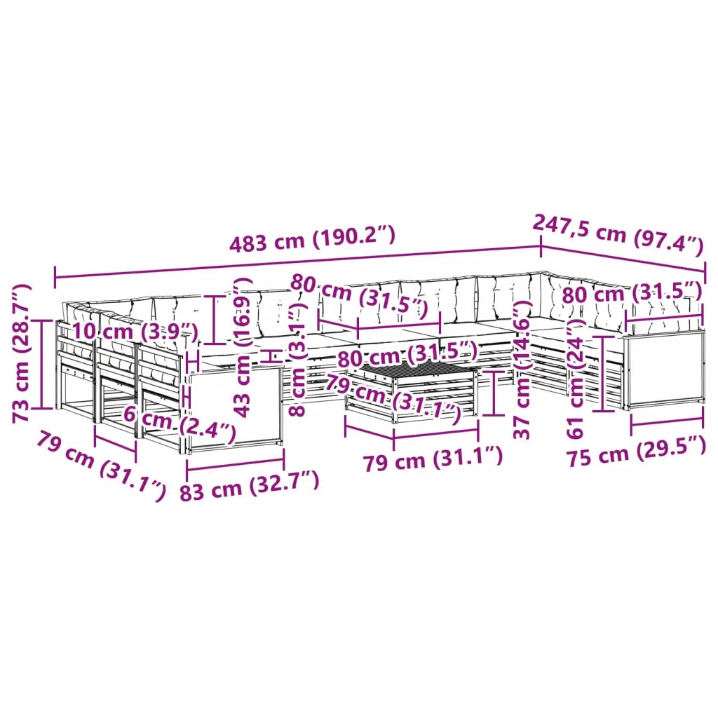 Set divani 11 pz Legno di Acacia Massello 3383930