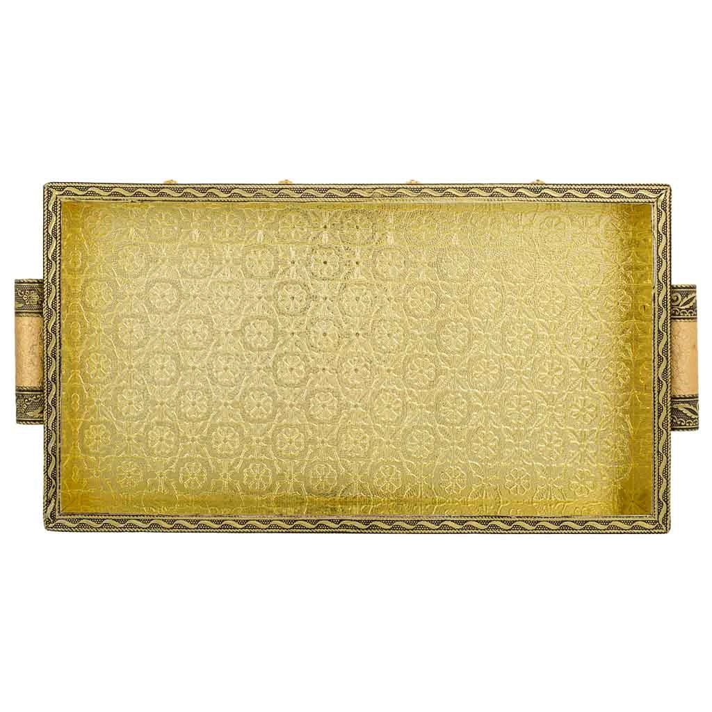 Vassoio in metallo dorato goffrato 33x18x4,5h