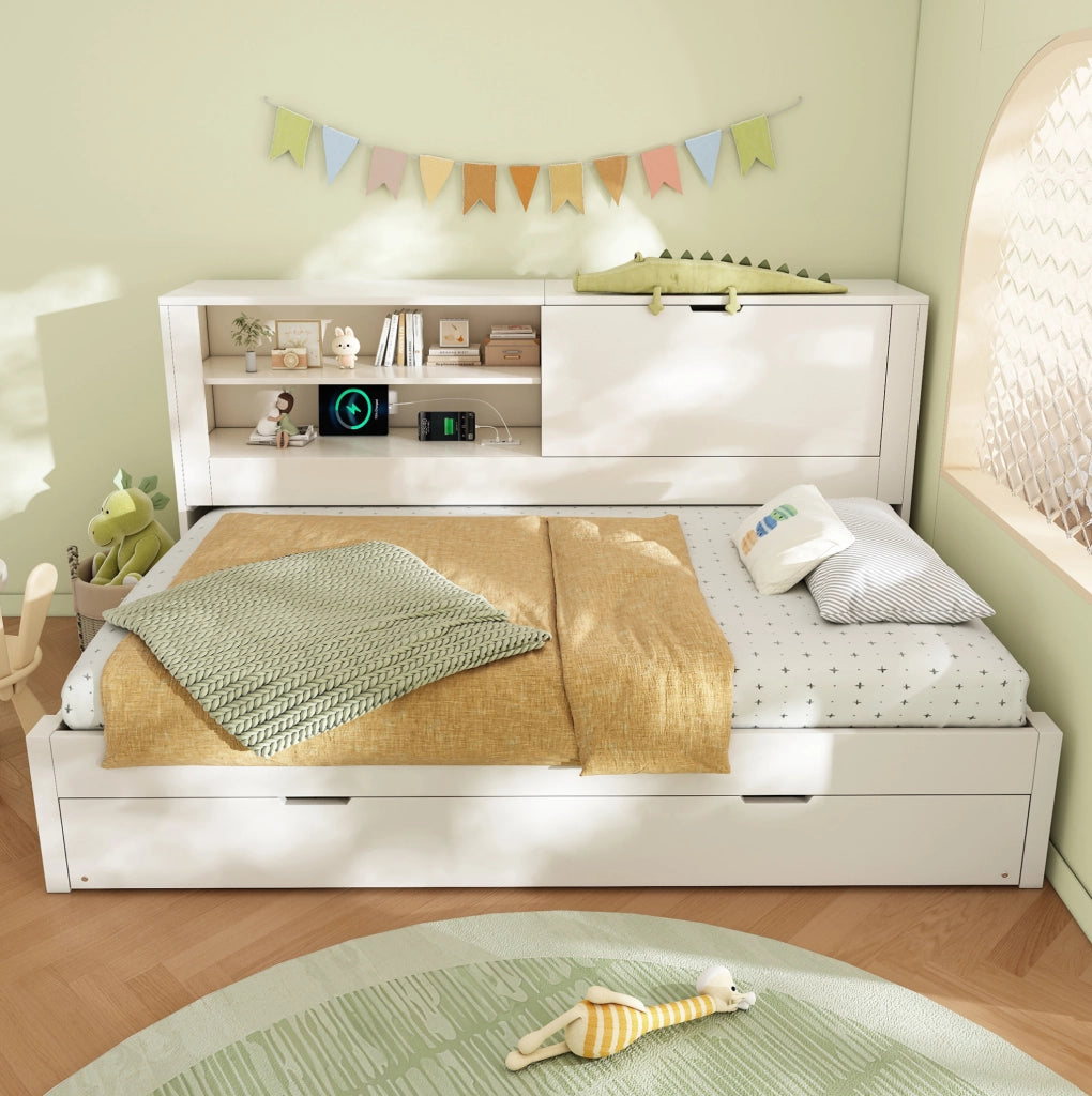 Sofabed con letto estraibile e contenitore; 90x200 cm; bianco