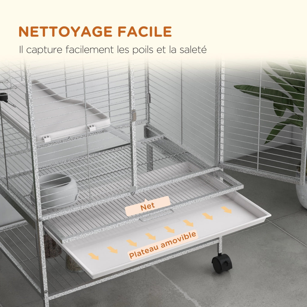 Gabbia per piccoli animali 2 livelli con ruote ¨C zephmum ¨C grigio 61.5x44.5x86 cm
