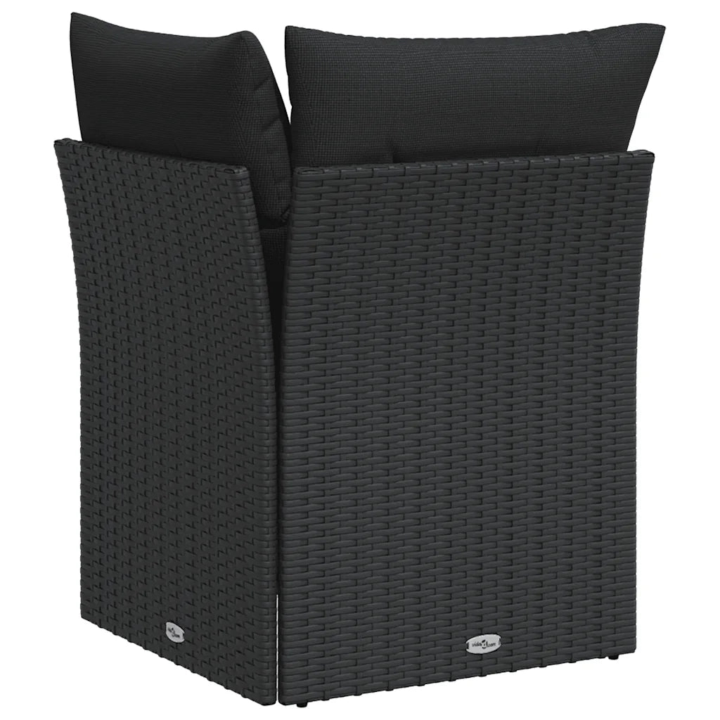 Divano da giardino angolare con cuscini nero in polyrattan 365985