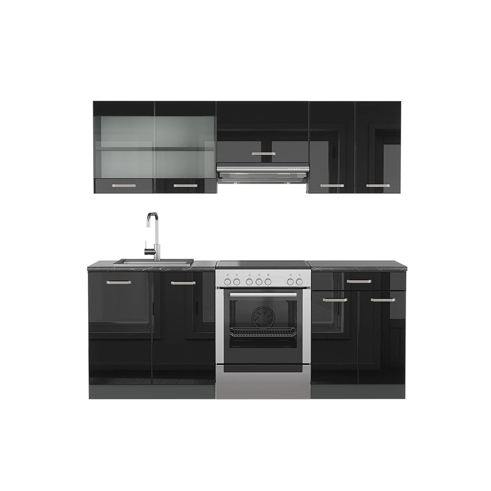 Vicco Cucina componibile Nero lucido/antracite 200 cm senza piano di lavoro