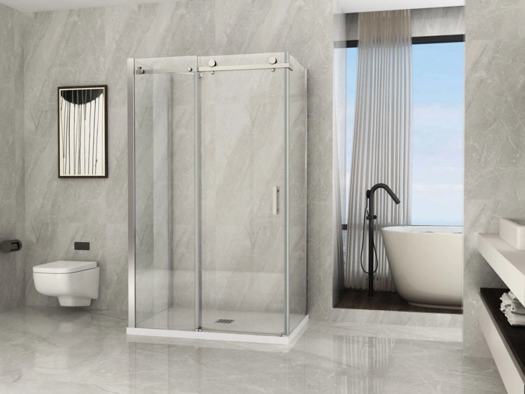 Box doccia in Cristallo 8 MM tre lati, due fissi piu' porta scorrevole - Misura: 90 x 130 x 90 x h195