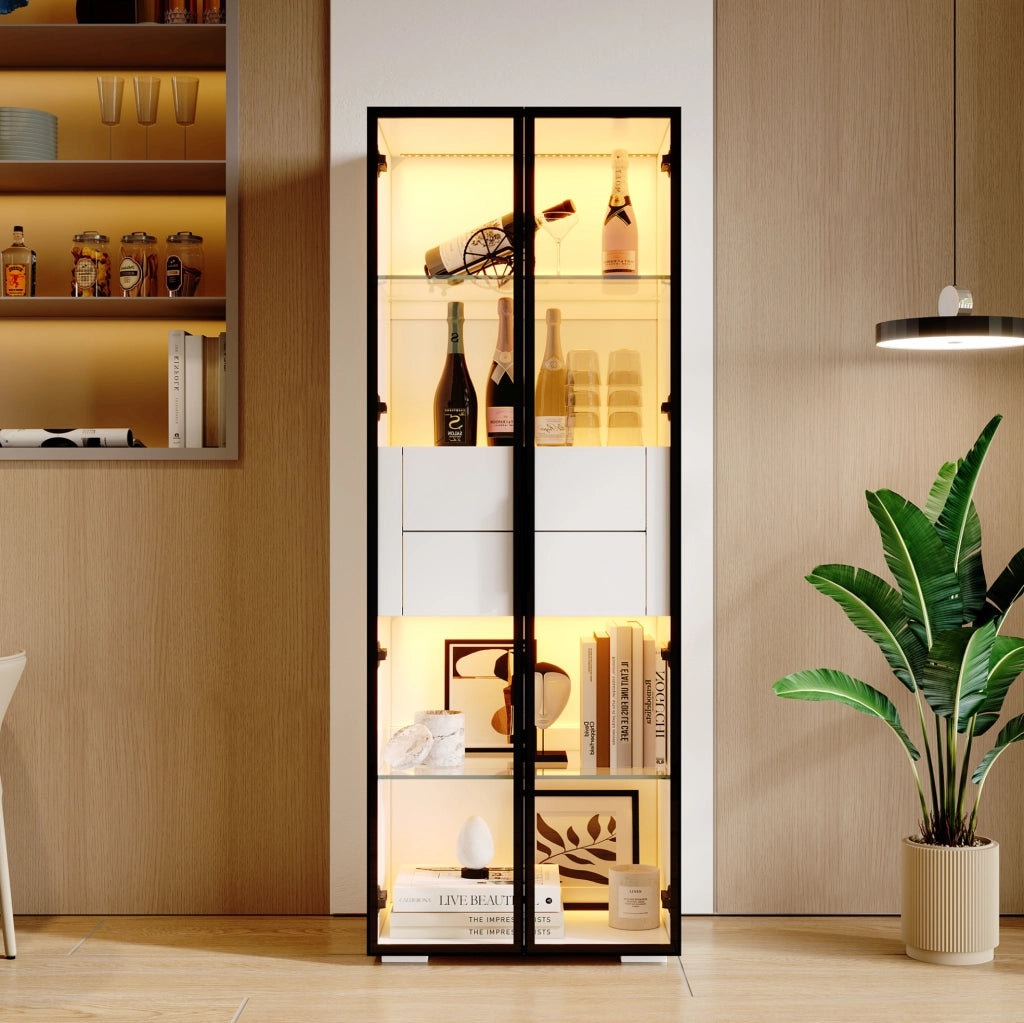Vetrina LED con 2 cassetti e vetro temperato, 60x40x160 cm