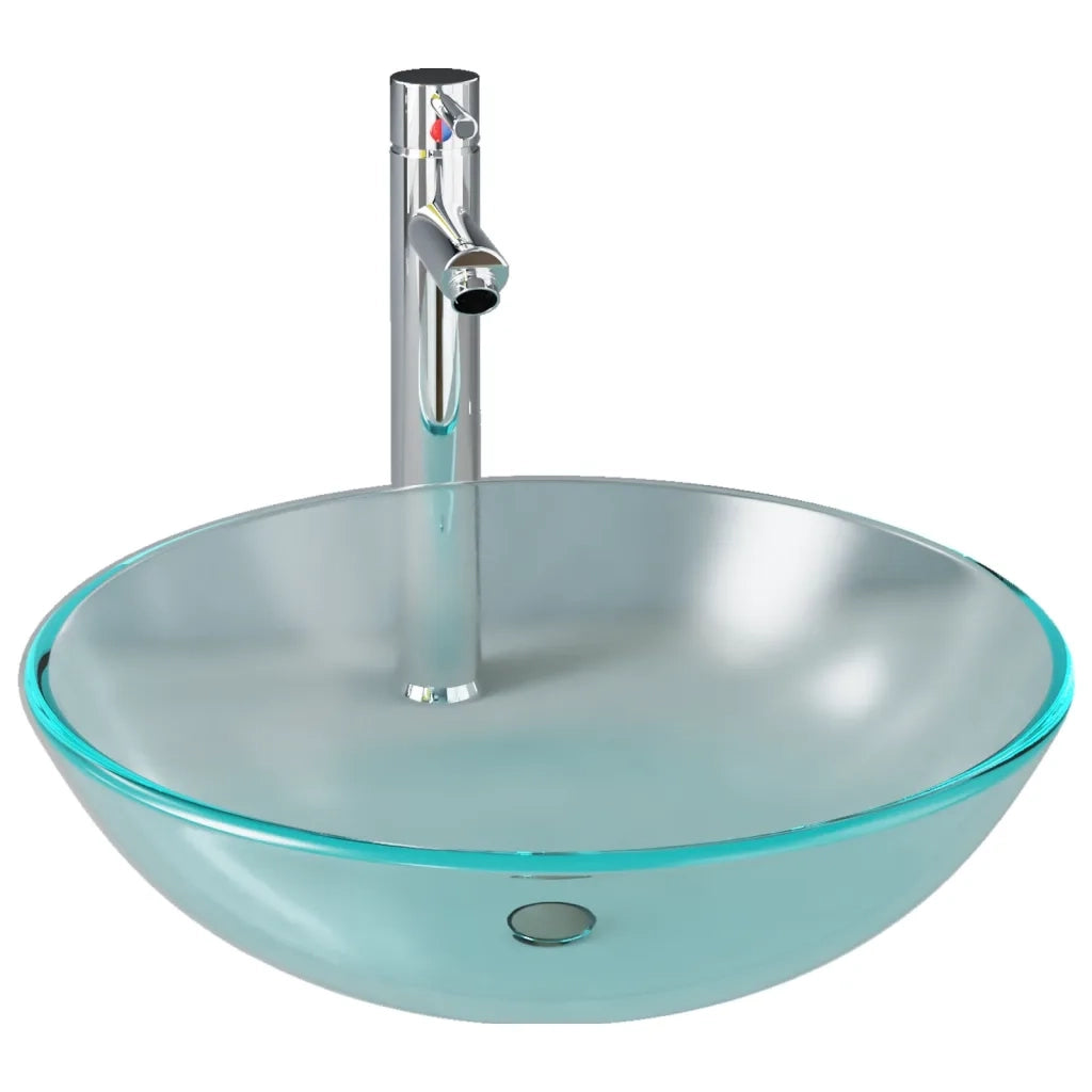 Lavandino con Rubinetto e Piletta-Lavabo-Lavello in Vetro Temperato Satinato 263232