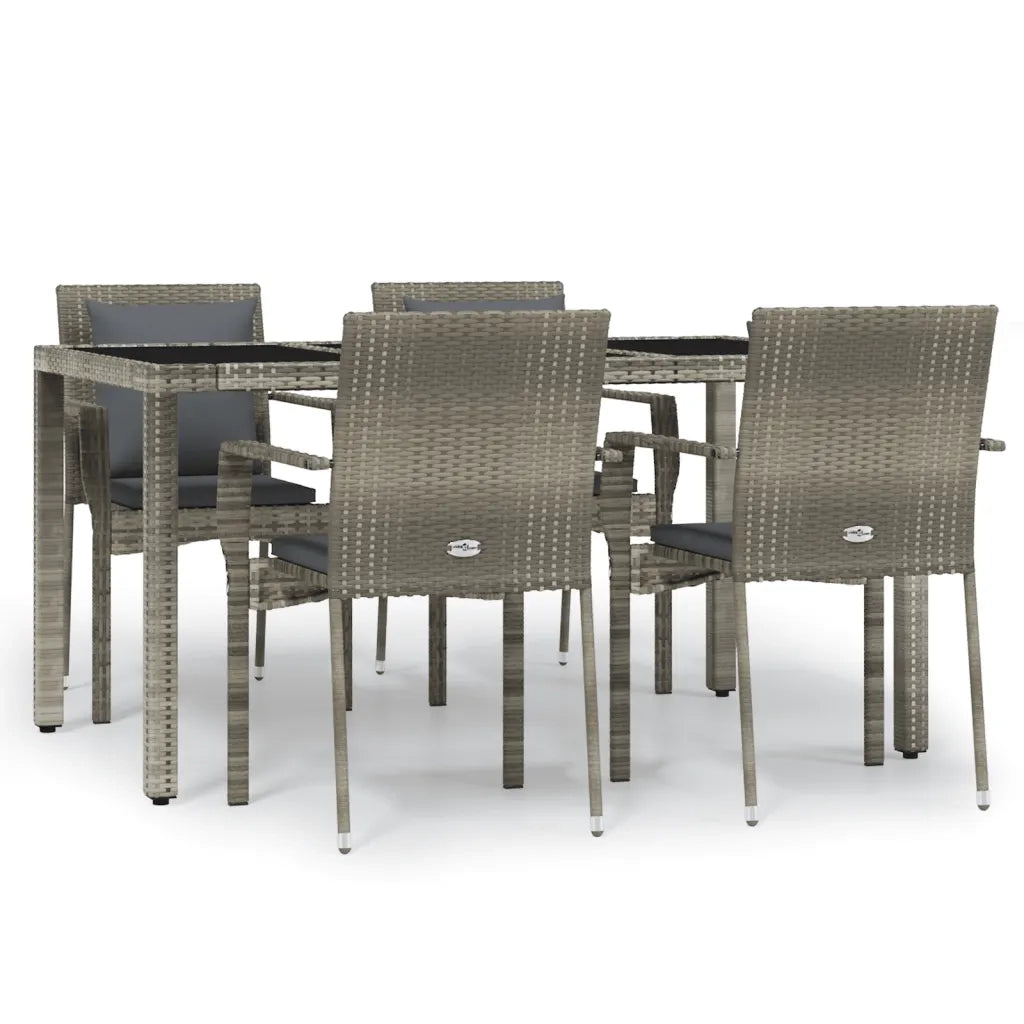 Set da Pranzo da Giardino 5 pz con Cuscini in Polyrattan Grigiocod mxl 100415