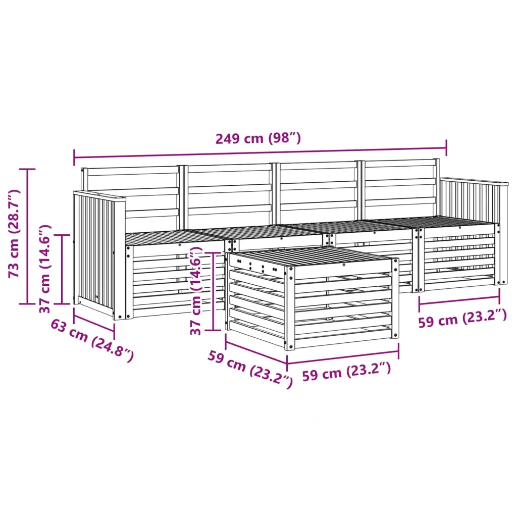 Set divani 5 pcs Naturale Legno di Acacia Massello 3374324