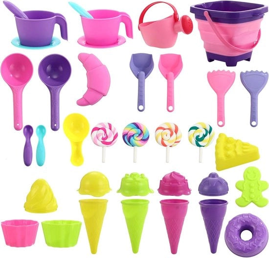 Set di giochi per bambini all'aperto - contenitore, zappa, rastrello, rete per muffe - attività all'aria aperta per bambini