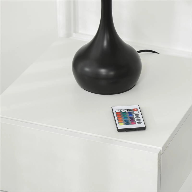 COMODINO MODERNO CON 16 LUCI LED RGB, TELECOMANDO E DUE CASSETTI IN TRUCIOLATO, 70X37X38CM, BIANCO