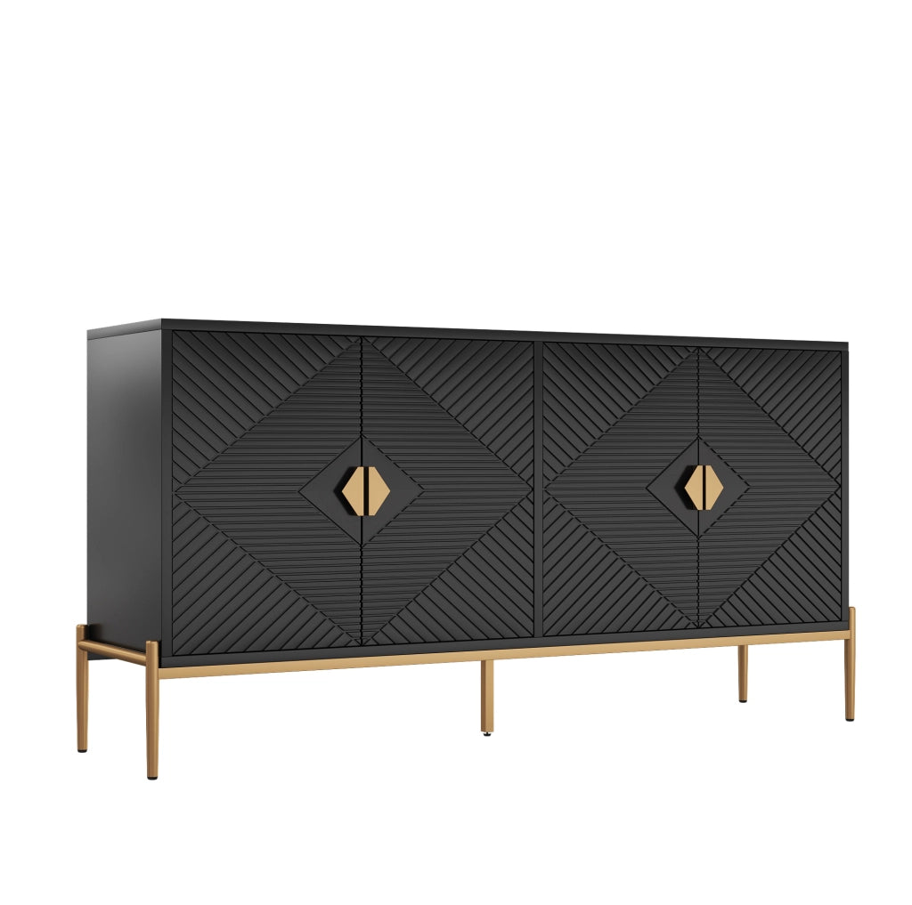 Sideboard nero con 4 ante geometriche 162x40x80 cm