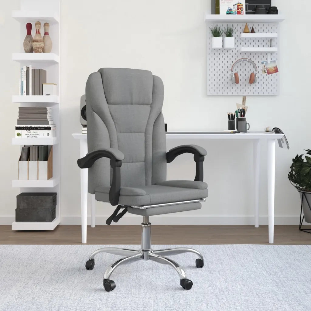 Poltrona | Sedia Relax da Ufficio Reclinabile Grigio Chiaro in Tessuto