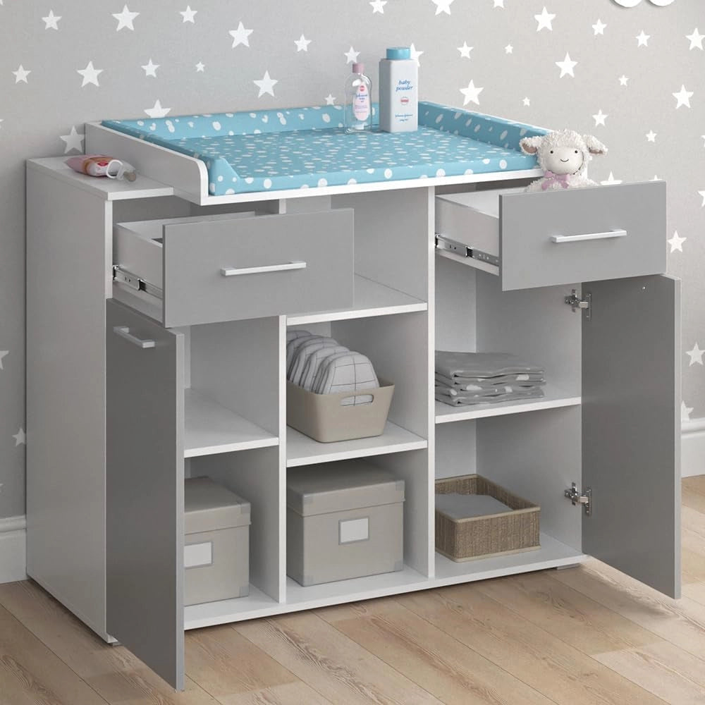 Fasciatoio Leonie, Grigio, 113 x 109 cm, con fasciatoio rimovibile per l'utilizzo come cassettiera