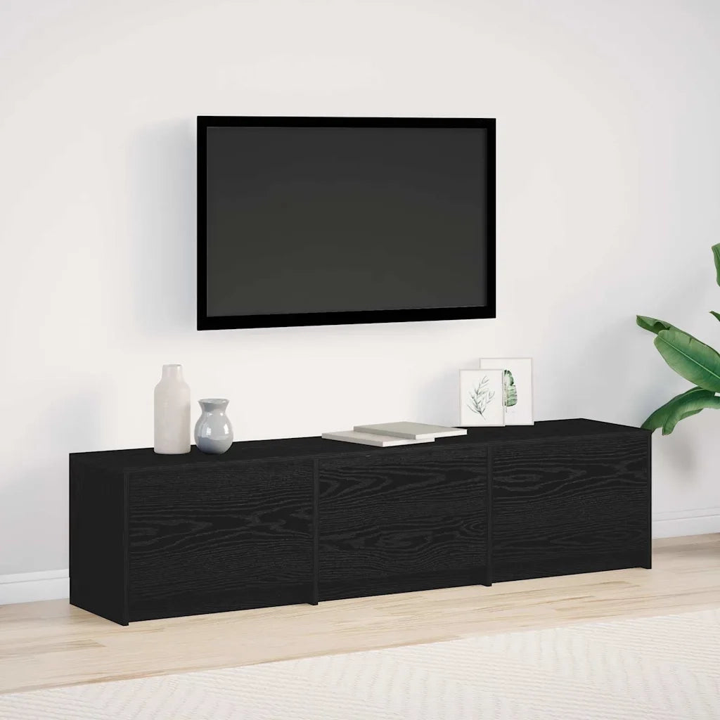 Mobile TV con LED con cassetto-Credenza TV Rovere Nero 162 x 34 x 40 cm