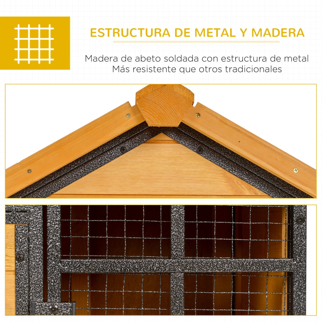 Conejera 2 Livelli per Conigli con Rampa e Bandeja ¨C zephmum ¨C Legno e Grigio 122x63x92 cm