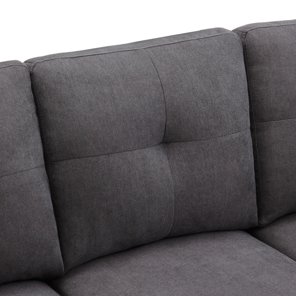 DIVANO angolare con chaise longue 175x129x90 cm grigio scuro in cotone e lino, con contenitore