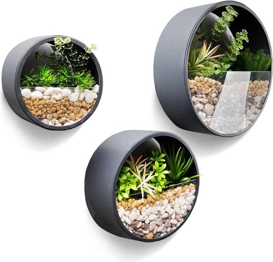Set di 3 Pannelli di Muro in Metallo a forma di Cerchio - Interno, Appeso - 3 Pezzi - Grigio Scuro - Metallo - 10cm