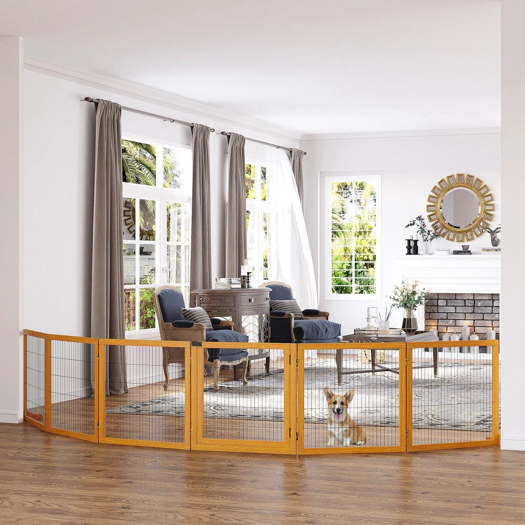 Barriera per cani pieghevole 6 pannelli ¨C zephmum ¨C giallo 432x36x70 cm