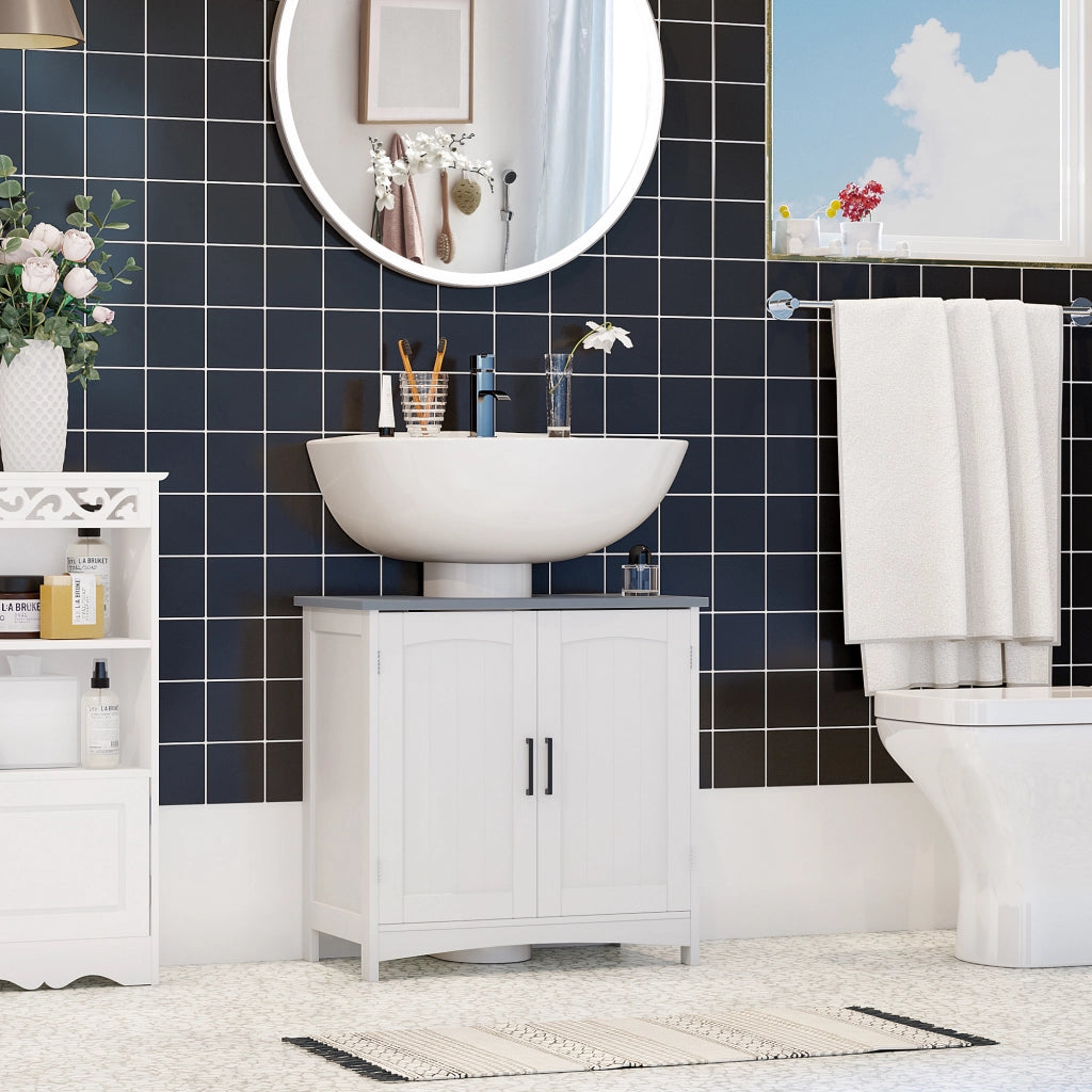 Mobiletto Sottolavabo Bagno con Ante e Ripiani Regolabili ¨C Zephmum ¨C Bianco 60x30x80 cm