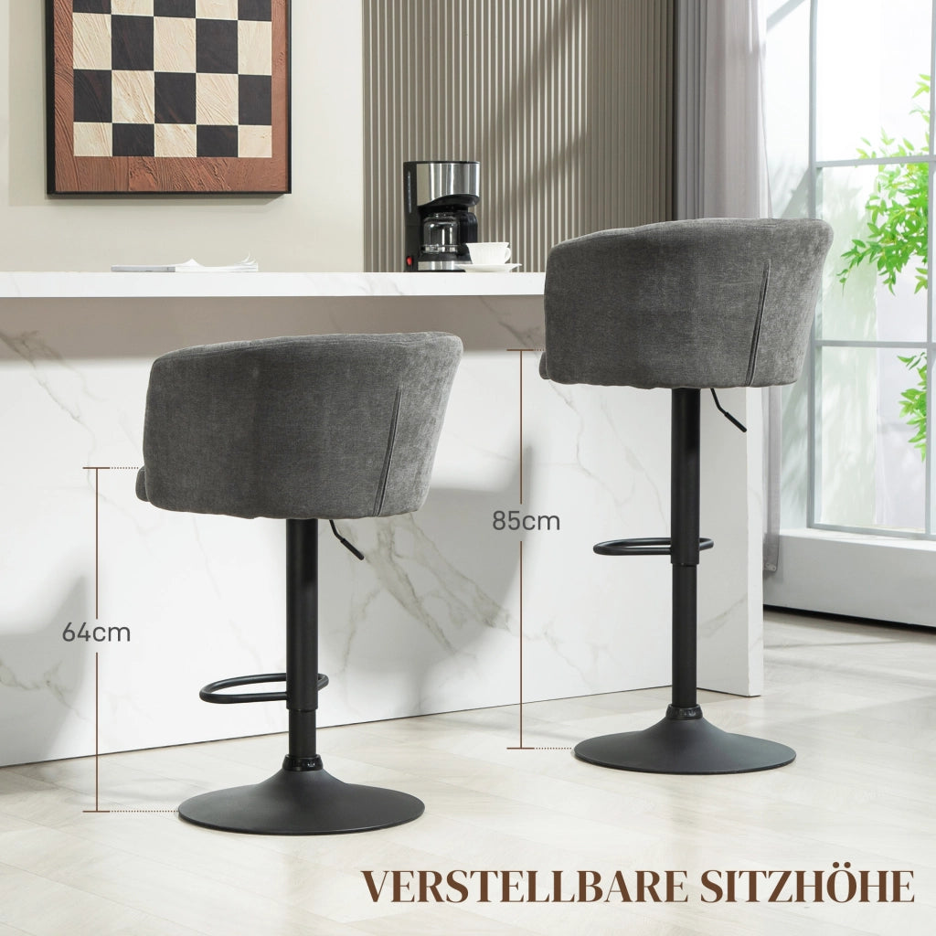 SGABELLO ALTO Set da 2 pezzi girevole 59x53x89-110 cm grigio scuro poliestere