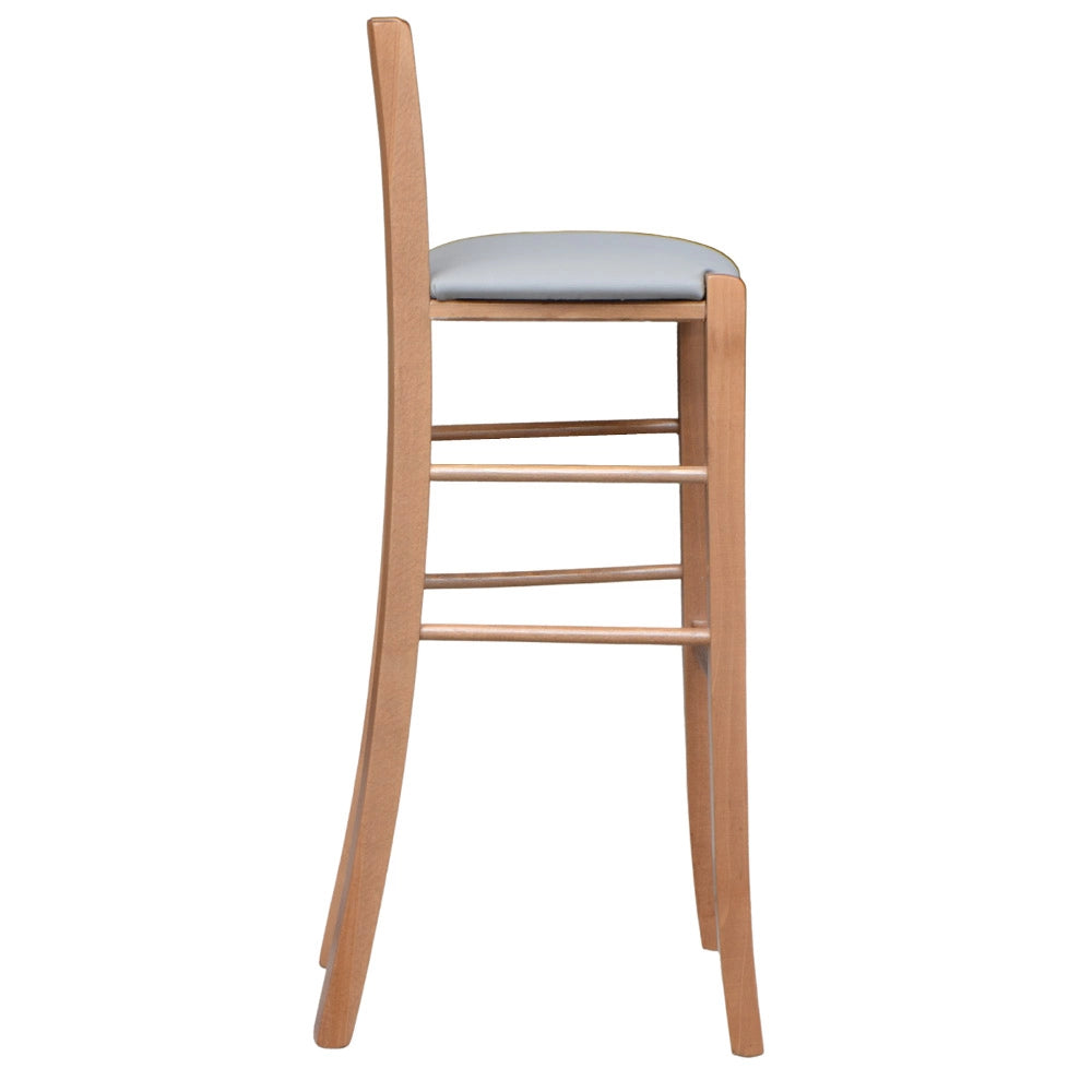 Sgabello alto bar di legno noce chiaro h 80 cm seduta similpelle grigio tortora