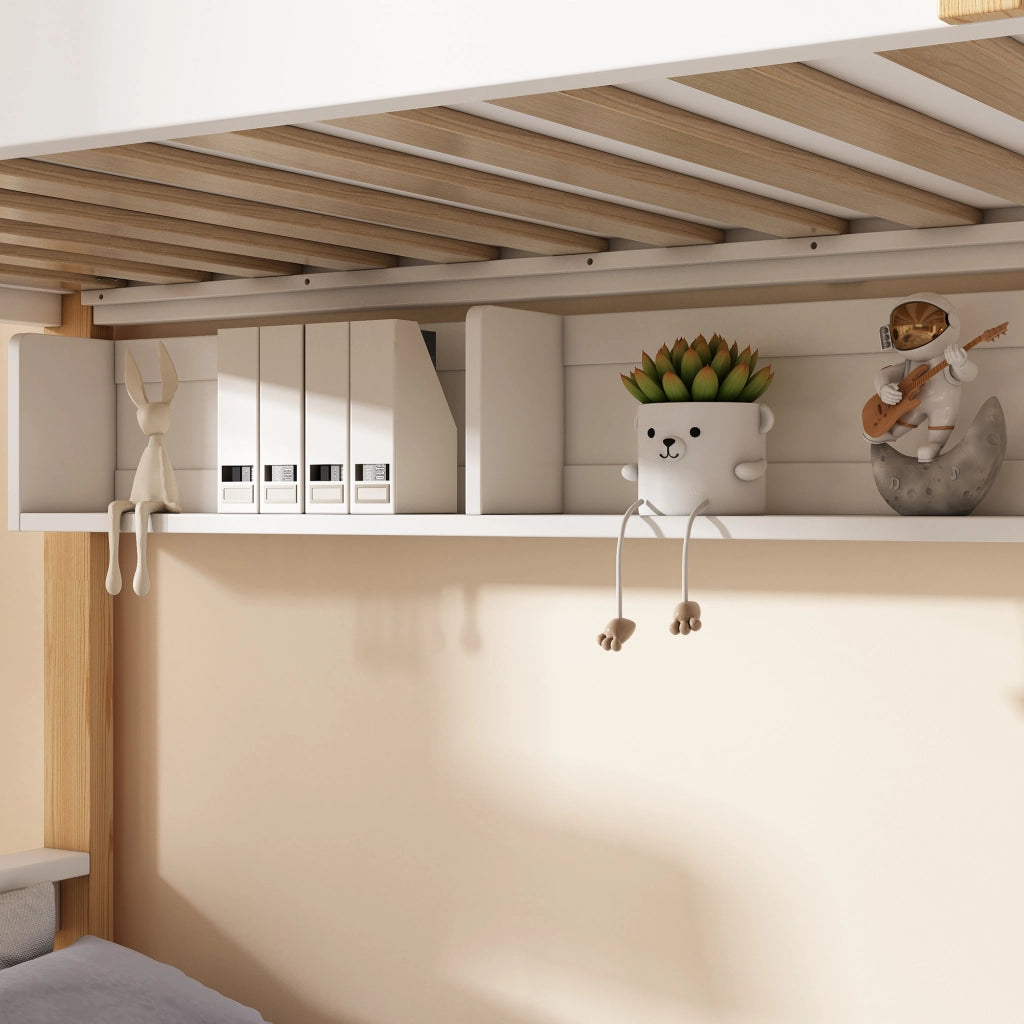 LETTO A CASTELLO 90/140x200 cm Legno Bianco e Naturale