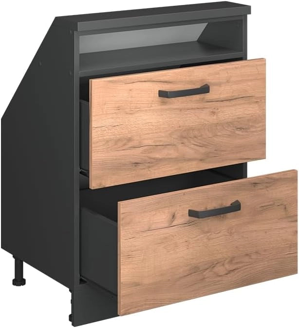 Mobile cucina sottotetto R-Line, Quercia dorata/antracite, 60 cm con 2 cassetti