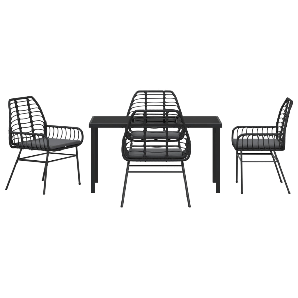 Set da Pranzo Giardino 5 Pezzi con Cuscini Nero Polyrattan