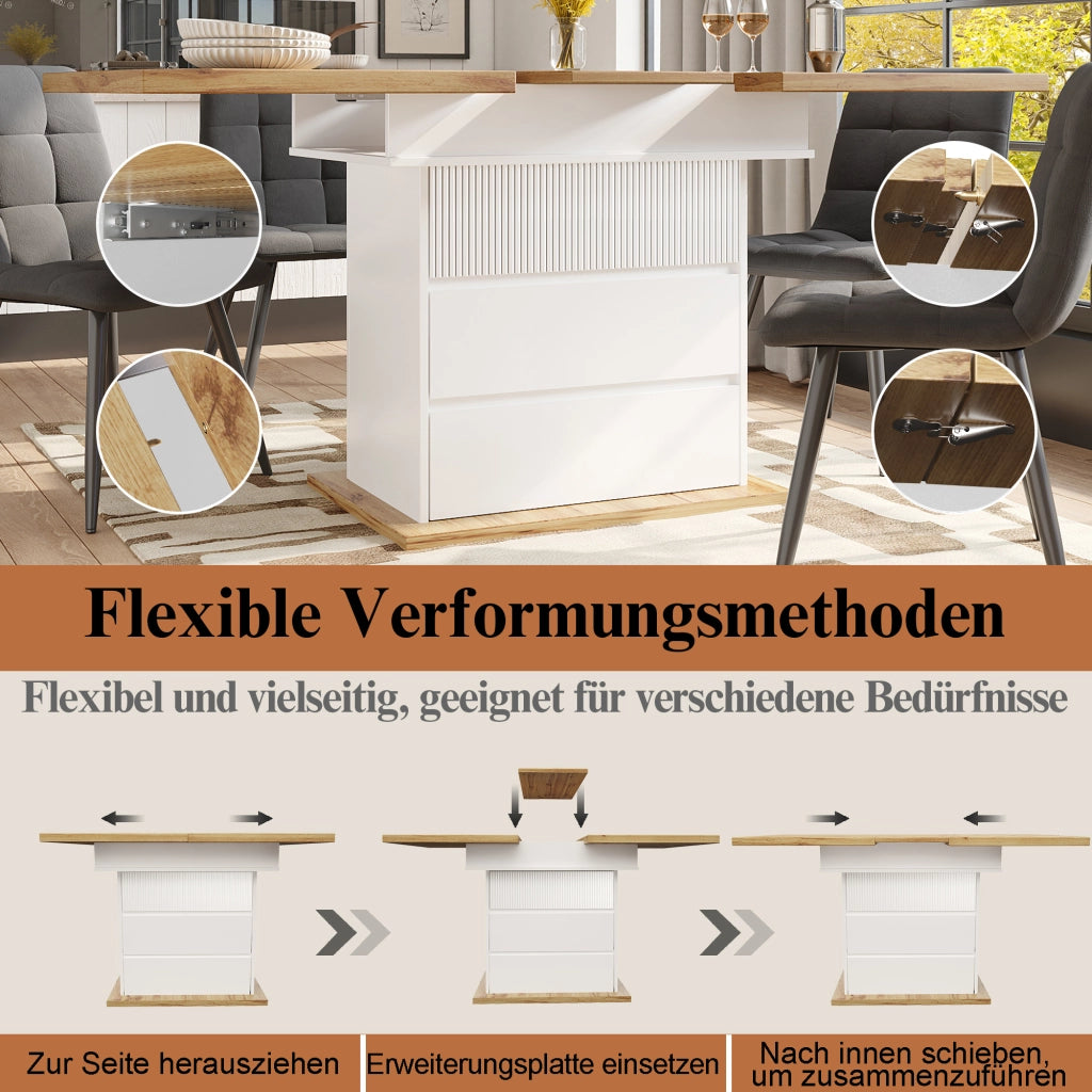 TAVOLO DA PRANZO ALLUNGABILE 110-140x80 cm MDF BIANCO/NATURALE
