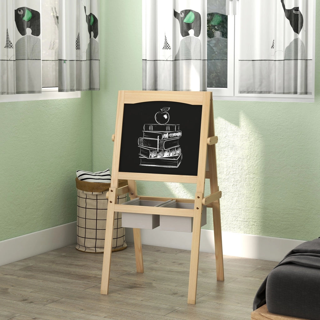 Lavagna 3 in 1 con Cavalletto per abambini 58x50,5x109 cm con Cestini Legno Naturale