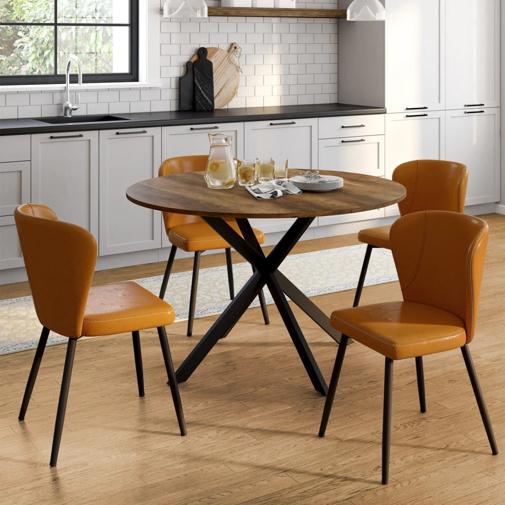IDMarket - Set di 4 sedie ISAURE marroni con cuciture e gambe in metallo nero