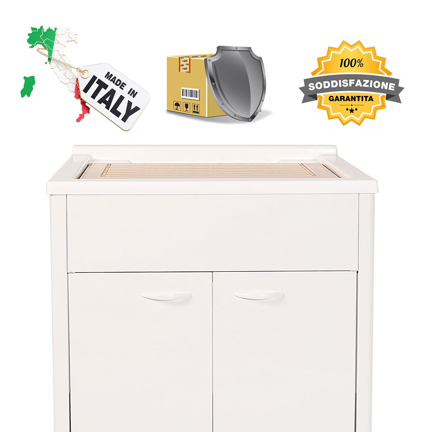 Mobile Lavatoio da Esterno in Polipropilene e Alluminio 60x50x83 cm Bianco