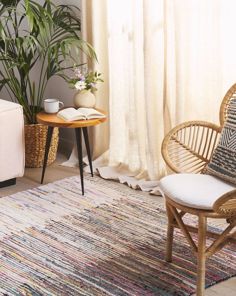 Tappeto tappetino Rag Strisce Multicolore Cotone 140 x 200 cm Rettangolare Intrecciato a Mano