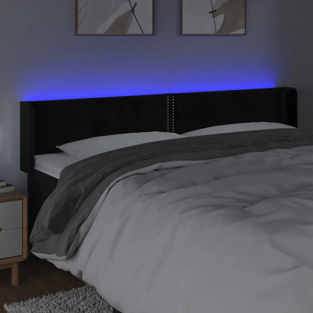 Testiera a LED Nera 163x16x78/88 cm in Velluto 3123152