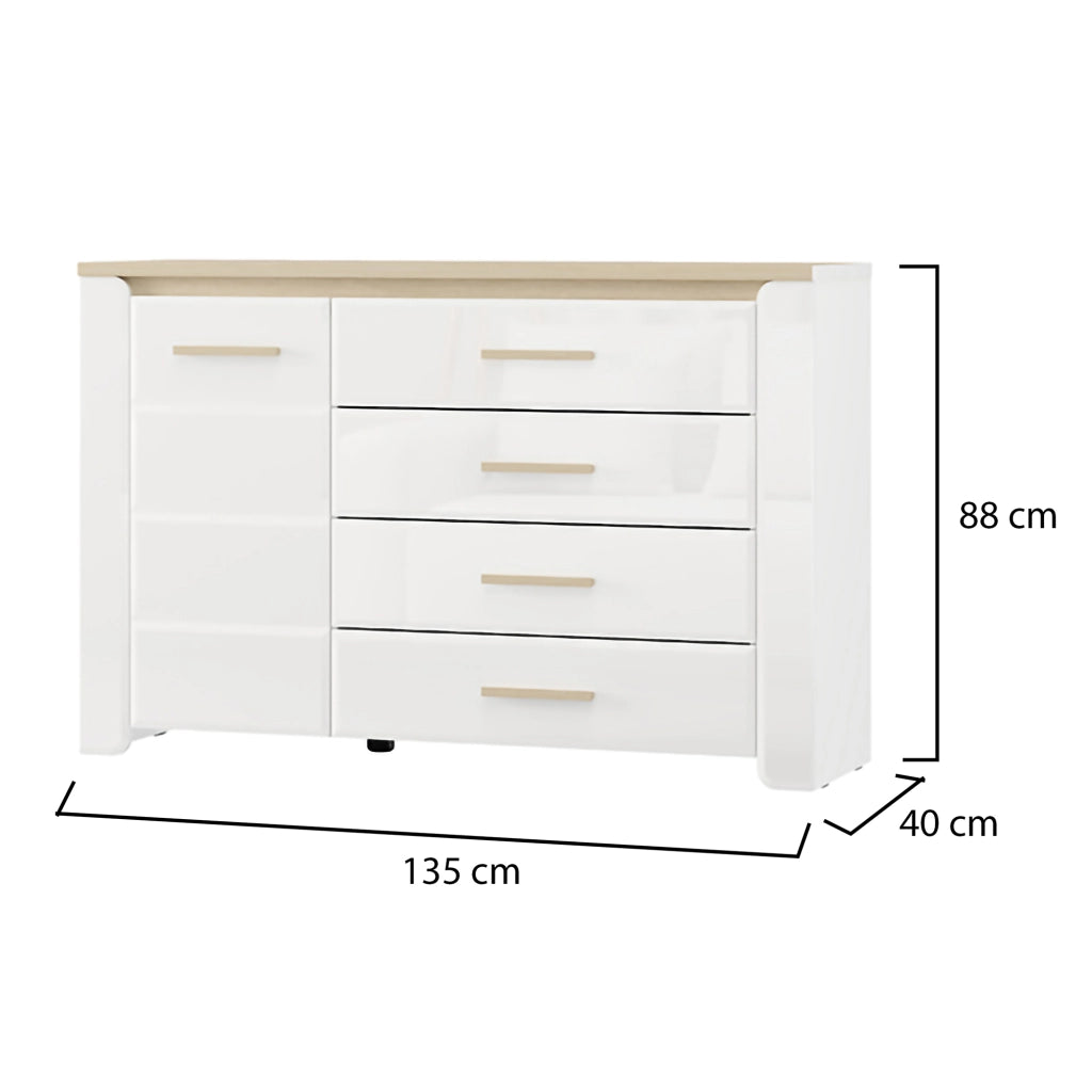 Madia Bicheno, Credenza 2 Ripiani, 135x40x88h cm Bianco Opaco