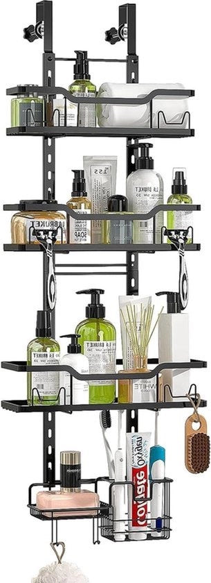 Doccia adattabile senza perforazione - 4 doccianti e contenitore per sapone - nero