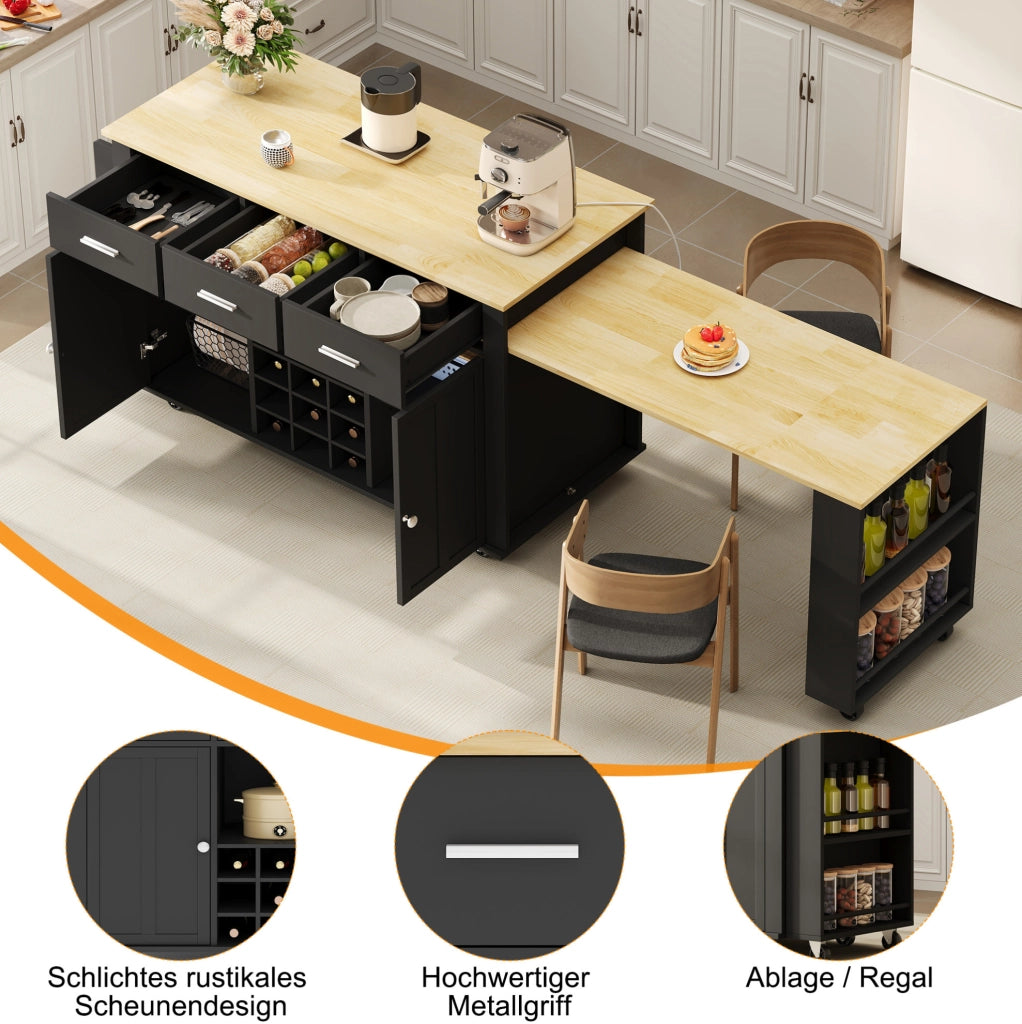 Isola cucina mobile con piano estensibile e prese USB