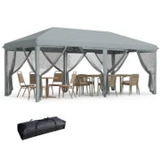 Gazebo da Giardino Pieghevole 6x3 m con 6 Zanzariere e Pulsante, in Acciaio e Poliestere, Grigio