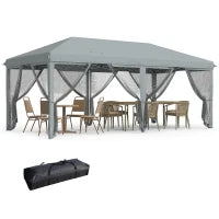 Gazebo da Giardino Pieghevole 6x3 m con 6 Zanzariere e Pulsante, in Acciaio e Poliestere, Grigio