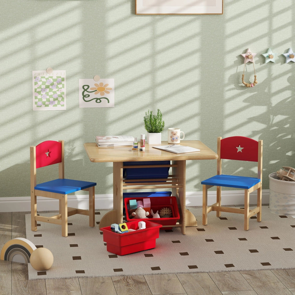 Tavolo per Bambini con 2 Sedie e 4 Cestini ¨C zephmum ¨C Naturale