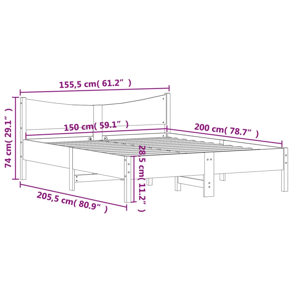 Giroletto senza Materasso 150x200 cm in Legno Massello di Pino 3216366