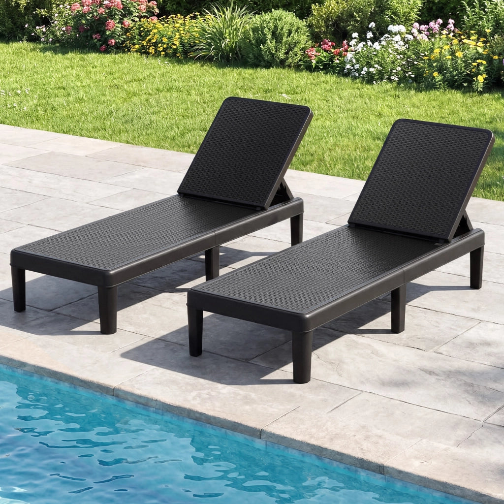Lettino prendisole da giardino con schienale inclinabile a 4 livelli in pp rattan, Sdraio resistente alle intemperie portata 150 kg Nero