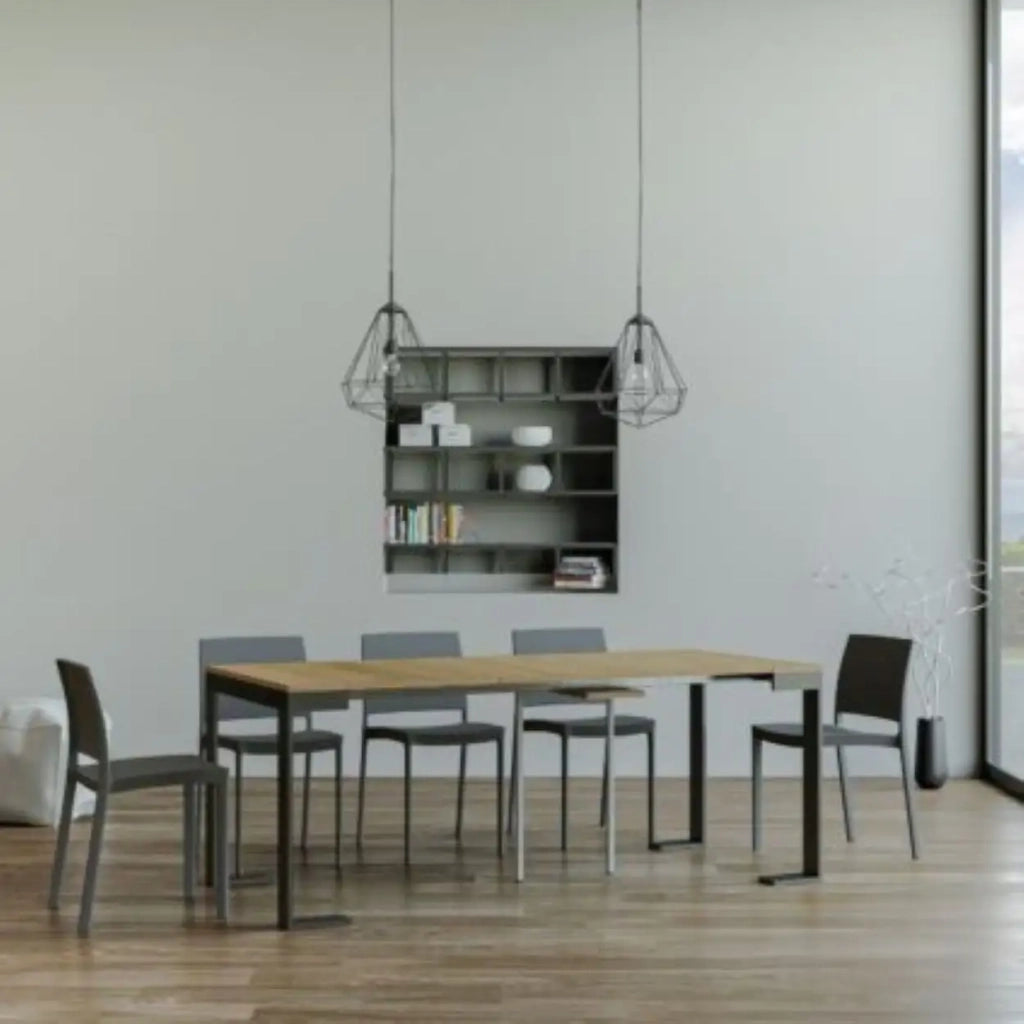 Consolle allungabile 90x40/196 cm Tecno Small Evolution quercia natura telaio e gambe antracite