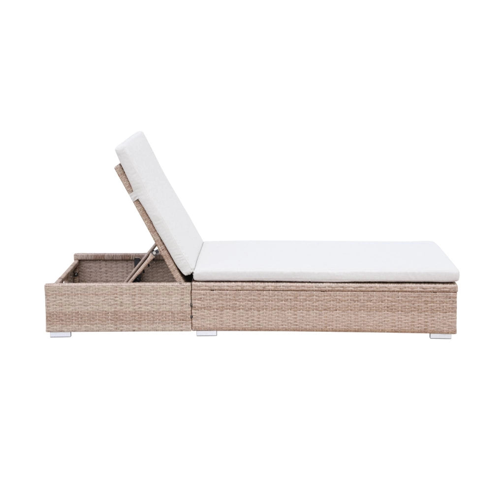 Set 2 lettini prendisole in resina intrecciata di poliestere, beige