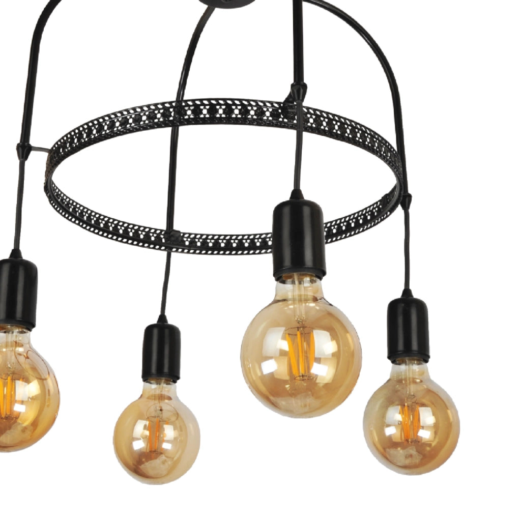 Lampadario 'Llandudno' a 4 Fonti Luce in Stile Industriale Lampada da Soffitto con Portalampada Pendenti Senza Paralumi - Nero - lux.pro